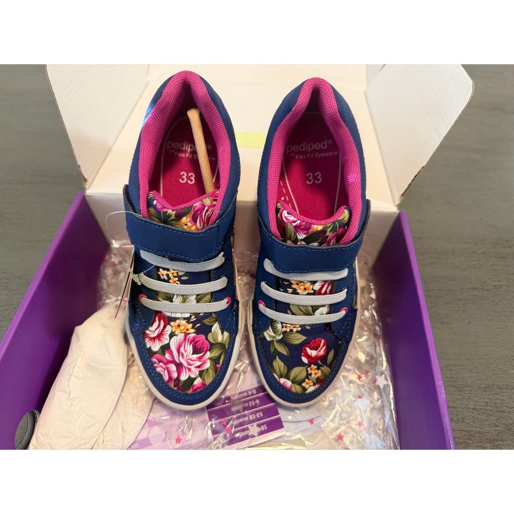 Pediped Flex Dani Navy Floral Kids Sneakers Size EU 33 US 1.5-2 RS8019-NF-33